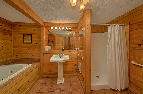 Private Bath and Jacuzzi in 3 bedroom cabin - A Step Away