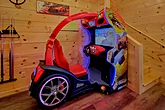 Cabin rental game room with Race car arcade