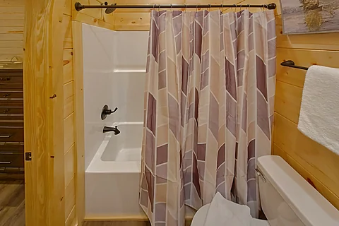 Cabin master bathroom with bath tub and shower  - Brooks Haven