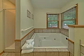 Large jetted tub with a walk in shower