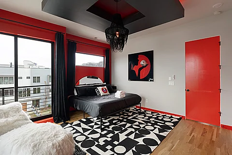 Master Bedroom in 4 bedroom Nashville rental - Nashville Neon Nights