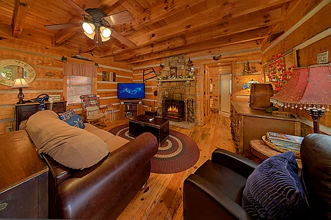 Cabin with Fireplace and Wooded View - Sky High Hobby Cabin
