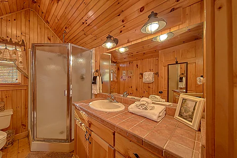 Master Bathroom with Walk-in Shower - Sky High Hobby Cabin