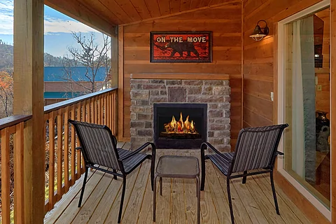 Outdoor Fireplace on Deck 2 Bedroom Cabin - Swimming Hole